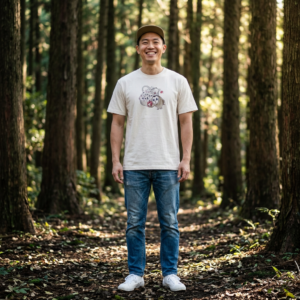 特價出清款-假面蘋果專家草鴞-米色棉T